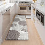Anti Fatigue Kitchen Mats,Non Slip Boho Dahlia Kitchen Rugs Sets 2 Piece, Waterproof Farmhouse Kitchen Mat for Floor,Cushioned Standing Mat for Office,Laundry,Sink,Desk,Grey