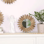 LOSOUR Boho Wall Decor Sunburst Mirror 3 Pack Rustic Round Wood Mirror 12 inch Boho Mirror Home Decor Farmhouse Room Decorations for Bedroom Living Room Entryway