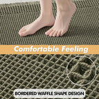MIULEE Set of 2 Waffle Bathroom Rugs, Boho Bath Rug Super Absorbent, Non Slip Washable Ultra Soft Rubber Backed Shower Bath Mats for Floor, Tub, Shower, Bordered Design, Green, 18x30 Inch