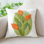 vctops Farmhouse Calla Lily Cotton Tufted Throw Pillow Cover Spring Floral Embroidery Pillowcase Soft Square Cushion Case for Sofa Couch Bed Chair (Orange C,18"x18")