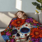 Sugar Skull Throw Blanket, Gift for Women and Men, Day of Dead Theme, Lightweight Fleece for Halloween Home Decor, Couch and Chair, 60x80 Inches