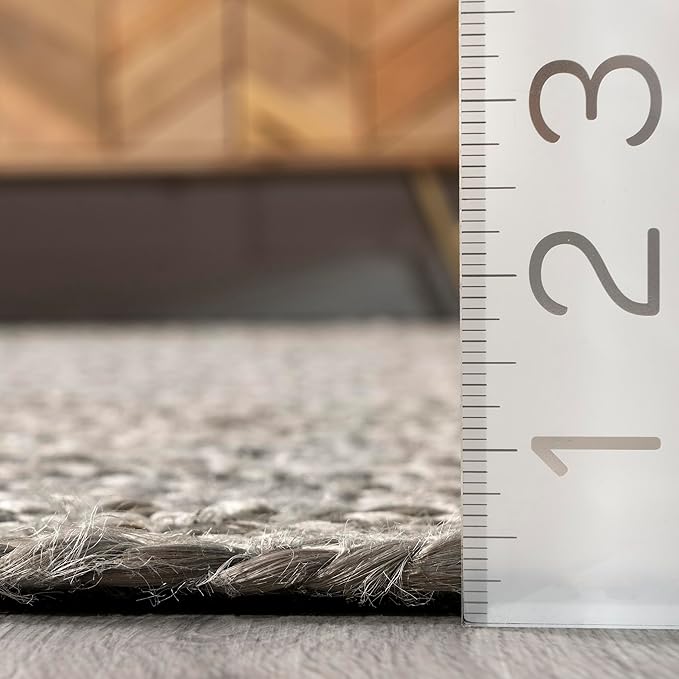 nuLOOM 3x5 Rigo Jute Hand Woven Area Rug, Grey, Solid Farmhouse Design, Natural Fiber, For Bedroom, Living Room, Dining Room, Hallway, Office, Kitchen, Entryway