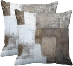 Emvency Set of 2 Brown White and Grey Throw Pillow Covers Modern Abstract Painting Decorative Pillow Cases Home Decor Standard Square 18x18 Inches Pillowcases