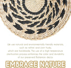 7PCS Boho Wall Baskets Set, Boho Wall Decor, Round Handmade Seagrass Rattan Wicker Wall Art Room Decor Hanging Wall Basket Decor for Farmhouse Living Room Bedroom Display Table Kitchen Home (Black)