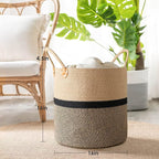 CHICVITA Extra Large Jute Woven Storage Basket with Handles – Laundry Basket Toy Towels Blanket Basket Home Decor Gift, 16" x 16", Black