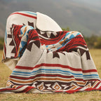 Aztec Throw Blanket with Soft Sherpa Lining, Traditional Southwestern Navajo Tribal Style Warm Throw for Camping, Outdoor, Cozy Boho Blanket for Couch, Sofa, Bed, 60"x80", Stripe Red