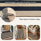 Lahome Elance Striped Easy Jute Rug, 2x3 Entryway Rug Indoor Outdoor Front Door Mat, Farmhouse Neutral Non Slip Non Shedding Washable Kitchen Mats for Floor Foyer