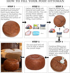 Thgonwid Unstuffed Moroccan Ottoman Pouf Cover, Ottoman Footstool Storage Solution, Bean Bag Chair, Foot Rest, Brown