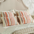 FUTEI Orange Accent Throw Pillow Covers Set of 2, 20x20 Inch Plush Tufted Striped Textured Decorative Cushion Cases for Farmhouse Boho Couch Decor