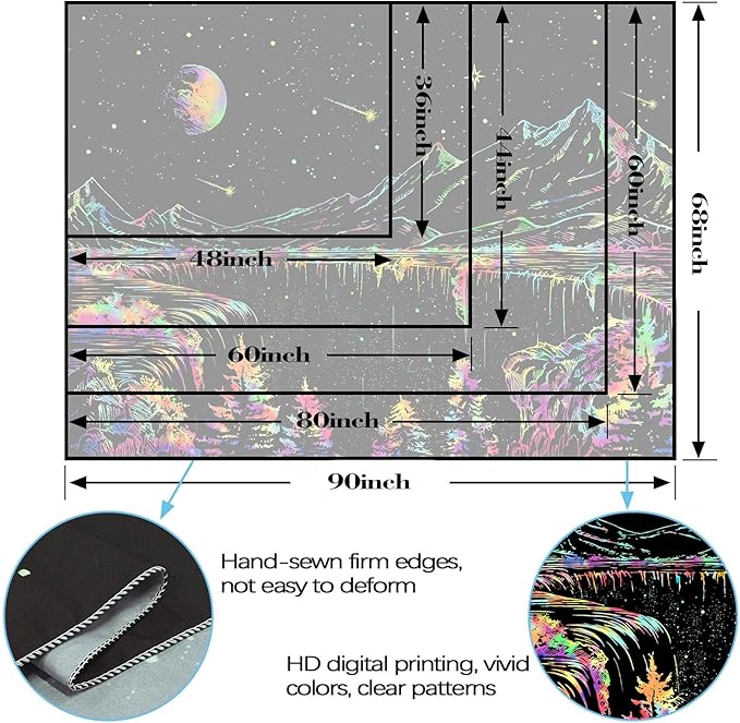 Zussun Blacklight Mountain Tapestry Starry Night Tapestries for Bedroom Aesthetic Moon and Stars Tapastry Wall Hanging Glow in The Dark Nature Forest Wall Tapestry for Living Room Dorm (60'' × 44'')