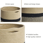 TIMEYARD Sturdy Jute Rope Plant Basket Modern Woven Basket for 11" Flower Pot Floor Indoor Planters, 12'' x 12'' Storage Organizer Baskets Rustic Home Decor, Black and Beige Stripes