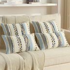 FUTEI Navy Brown Decorative Throw Pillow Covers 20x20 Inch Set of 2, Soft Tufted Striped Textured Accent Cushion Case,Boho Pillows for Couch Decor