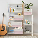 COMFY-HOMI Cotton Rope Woven Basket with Handles for Shelves,Toys,Book, Cloth Storage Baskets for Organizing-17" x 13" x 7.5" Toy Decorative Organizer for Living Room, Bathroom （white/pink）