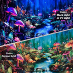 Heopapin Blacklight Tapestry UV Reactive Mushroom Flower Tapestries Fantasy Moonlight Mountain Forest Landscape Tapestry Mysterious Jungle Neon Plants Wall Hanging for Room L59×W51