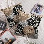 Black Light Brown Pillow Covers 18X18 Inch Set of 2, Spring Summer Floral Dahlia Flower Cream Decorative Throw Pillow Covers Outdoor Modern Farmhouse Cushion Case for Home Couch Sofa Bed Decor
