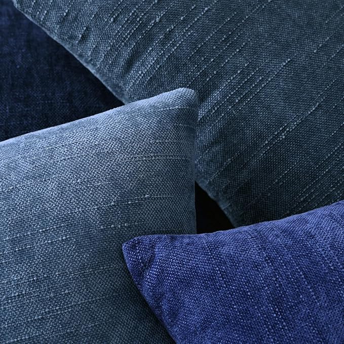 Set of 4 Soft Textured Decorative Throw Pillow Covers 16x16 Inch Cozy Farmhouse Cushion Cover Square Accent Pillow Cases for Bed Couch Sofa Living Room, Navy Blue