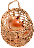 Elsjoy Set of 2 Hanging Onion Basket, Wall Mount Small Wicker Baskets for Food Storage, Woven Rattan Basket for Kitchen, Pantry, Home Decor