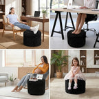 Round Pouf Ottoman Foot Rest, 17"×15" Foam Filled Foot Stool for Living Room, Lightweight Decorative Pouf Stool for Couch or Chair, Soft Modern Ottoman for Home Decor, Black
