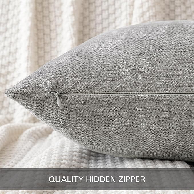 MIULEE Pack of 2 Light Grey Decorative Pillow Covers 20X20 Inch Soft Chenille Couch Throw Pillows Farmhouse Cushion Covers for Home Decor Sofa Bedroom Living Room