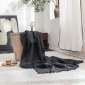 FOSSA Muslin Blanket with Fringe - 4-Layer 100% Cotton Gauze Super Soft & Breathable Throw -Lightweight Decorative Cooling Blanket for Bed, Sofa, Office -Twin XL Size 90" × 66" (Dark Gray)