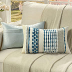FUTEI Blue Accent Throw Pillow Covers Set of 2, 12x20 Inch Plush Tufted Striped Textured Decorative Pillow Cases for Farmhouse Boho Couch Decor