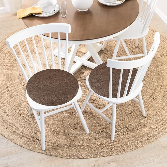 Tromlycs 14 Inch Round Bar Stool Cushion Non-Slip Foam Seat Pad Removable Cover for Circle Chairs (14x14 Inches, Brown)