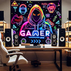 Apdidl Blacklight Gaming Wall Tapestry for Bedroom, Glow in the Dark Funny Game Player Boys Room Decor Tapestries, Cool Gamer Posters UV Reactive Neon Wall Hanging for Kids Living Room Dorm 51" X 60"
