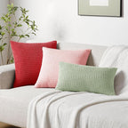 Softalker Throw Pillow Covers 16x16 Inch, Set of 2, Soft Corduroy Boho Stripe Decorative Pillow Cover, Couch Fluffy Pillow Cover for Farmhouse Home Decor Bed Living Room, Red