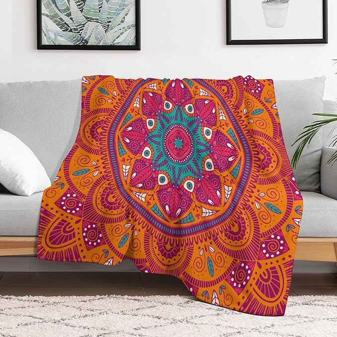 Mandala Throw Blanket Indian Abstract Hippie Bohemian Art Floral Texture Pattern Blanket for Sofa Bed Couch Chair Or Dorm 60"x80"