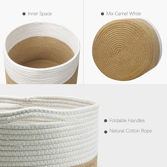 TIMEYARD Jute Rope Plant Basket Large Modern Woven Basket for 11'' Flower Pot Floor Indoor Planters, 12''x12'' Storage Baskets Rustic Home Decor White and Jute