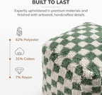 Anji Mountain Pouf Ottoman Foot Rest, Handmade Ottoman Pouf, Comfortable Foot Stool, Decorative Floor Seating for Living Room Decor, Bedroom & Home Décor Accent - Sage Checker