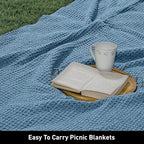 Chardin home Stonewash Blue Waffle Weave Throw, 50x60 Inch 100% Cotton- Large, Wearable, Breathable, Skin-Friendly & Cozy Everyday use Blanket for Couch, Bed, Sofa - Soft & Lightweight Picnic Rug