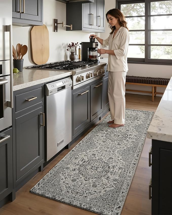 DEXI Kitchen Mats for Floor Cushioned, 23x86 Large Long Runner Rug Non Slip, Waterproof Soft Comfort Standing Padded Anti Fatigue Decorative, Brown Grey