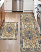 DEXI Kitchen Mats for Floor Cushioned, 23x35+23x59 Extra Large Runner Rug Non Slip, Waterproof Soft Comfort Standing Padded Anti Fatigue Decorative Set of 2, Brown Beige