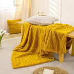 YUSOKI Sherpa Large Throw Blanket Single Layer,Light Weight(1.7lb),370GMS-3D Stylish Design for Gift Home Decor (Mustard Yellow,50"x65")