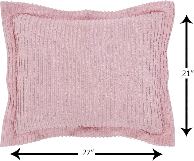 Better Trends Chenille Bedspreads Twin Size, Pink 100% Cotton Chenille Stripe Design Tufted Bedding Coverlet Soft Lightweight, 96"x110" with 1 PC Sham 2 Pieces Set Jullian Collection