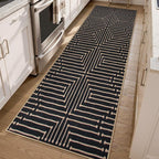 Lahome Maze Lines Easy Jute Washable Runner Rug, 2x8 Kitchen Runner Rug for Hallway, Non Slip Indoor Outdoor Rugs for Entryway Indoor, Black Low Pile Front Door Carpet for Laundry