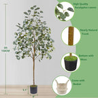 Artificial Eucalyptus Tree, 5ft Tall Mordern Fake Eucalyptus Plant with Basket, Green Silk Leaves Perfect Faux Trees for Home Office Livingroom Floor Decor Indoor Outdoor
