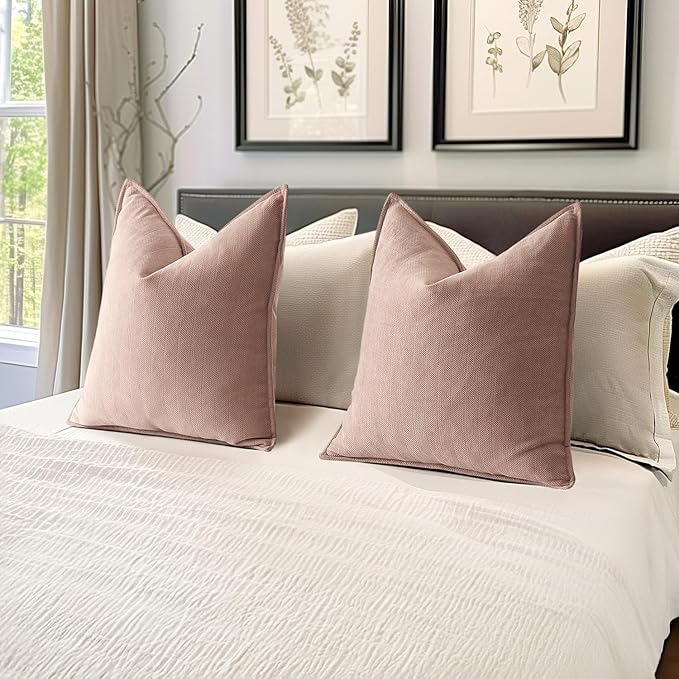 MIULEE Pack of 2 Blush Pink Valentines Decorative Pillow Covers 24x24 Inch Soft Chenille Luxurious Couch Throw Pillows Farmhouse Cushion Covers Euro Shams for Sofa Bed Living Room Spring Home Decor