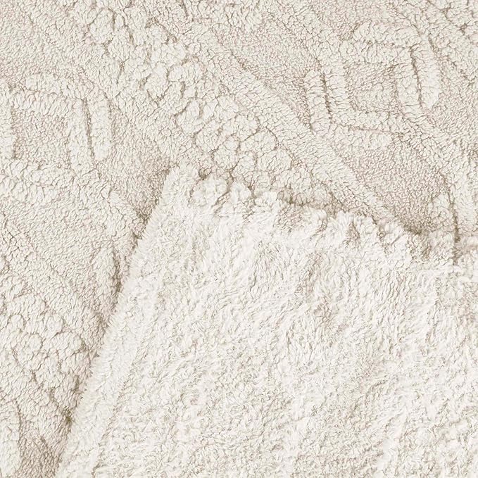 Superior Fleece Boho Jacquard Blanket, Decorative Blankets for Bedroom, Sofa, Fuzzy, Plush, Fluffy, Soft, Cute Room Decor, Beautiful Cover, Comfort Essentials, Arctic Collection, Throw, Ivory