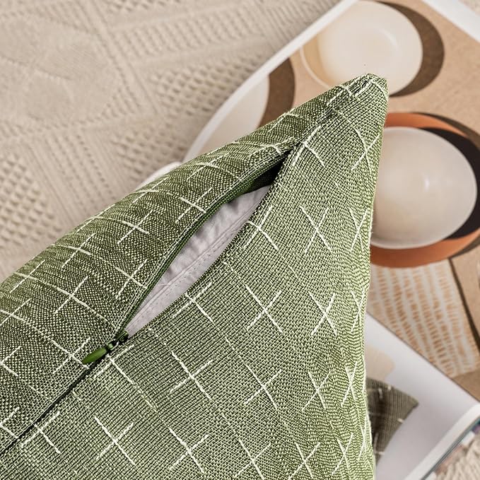 MIULEE Pack of 2 Decorative Burlap Linen Spring Throw Pillow Covers Farmhouse Pillowcases Modern Rustic Woven Textured Cushion Cover for Sofa Couch Bed 20x20 Inch Sage Green