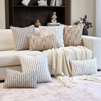 Aeckself Handmae Boho Chenille Tufted Pillow Cover 12x20 Inch, Rectangle Decorative Lumbar Throw Pillow Cover Neutral Pillowcase for Couch Bedroom Living Room, Grey White