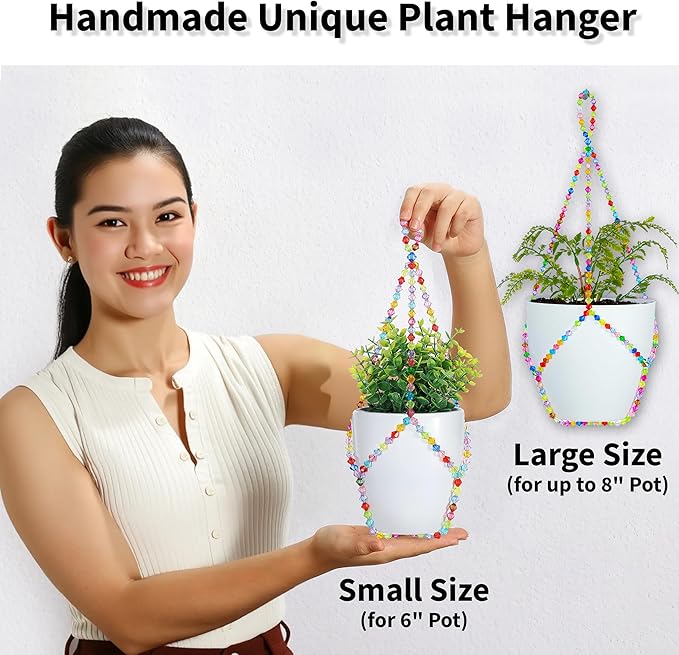 2 Pack Macrame Plant Hanger Small (6" Pot), Glass Beaded Plant Hangers Indoor Outdoor | Colorful Hanging Planters, Hanging Plants Holders | No Pot/Plants Included (2PK, for 6")