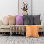 ZLINA Set of 2 Light Purple Faux Fur Decorative Throw Pillow Covers Fluffy Striped Pillowcase Cushion Covers 18 x 18 Inch Decor Sofa Couch Bedroom