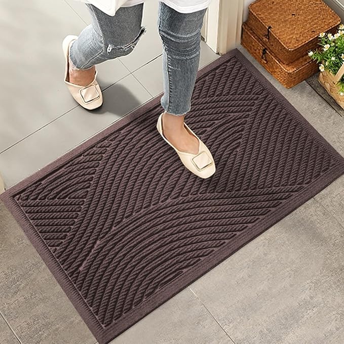 Sturdy Front Door Mat, Absorbent Muddy Dirt Resist Welcome Door Mats Outdoor Indoor, Stain and Fade Resistant, Non-Slip Backing Entry Mat Low Profile Doormat for Entryway, 36×24, Coffee