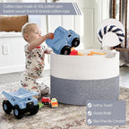 INDRESSME 115L Extra Large Cotton Rope Basket, Blanket Basket for Home Decor Living Room Nursery, Toy Storage Baskets for Kids Boys Girls, White & Navy