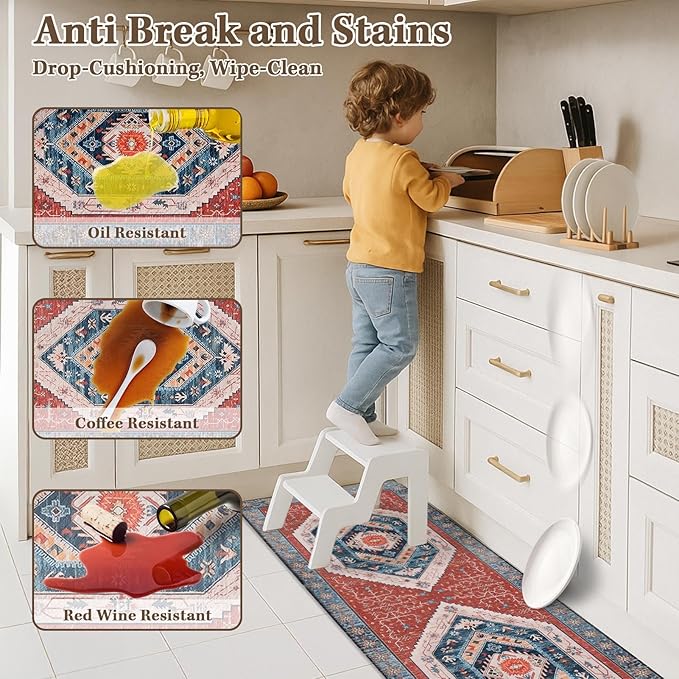 Arttown Kitchen Mats for Floor 2Pcs-Anti Fatigue Non Slip Mats for Kitchen Floor, Cushioned Waterproof & Stain-Resistant Boho Stripe Mat Set