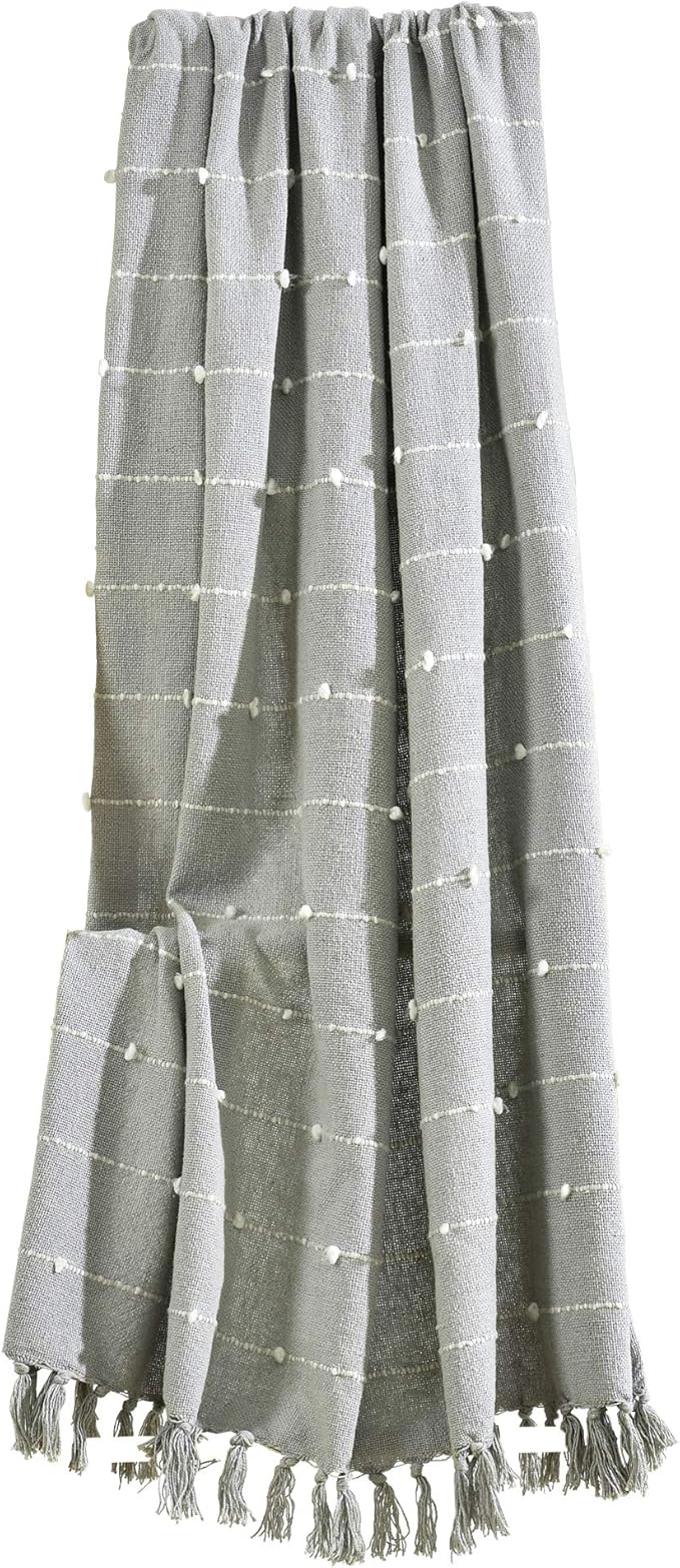 Lush Decor Boho Tufted Cotton Woven Tassel Fringe Throw Blanket Single 50" W x 60" L Light Gray - Gray Throw Blankets for Bed - Boho Couch Blankets