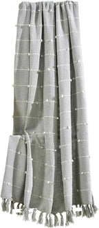 Lush Decor Boho Tufted Cotton Woven Tassel Fringe Throw Blanket Single 50" W x 60" L Light Gray - Gray Throw Blankets for Bed - Boho Couch Blankets