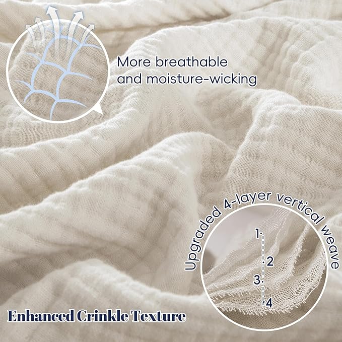PHF 100% Cotton Muslin Throw XL Blanket Large 50" x 70", 4-Layer Lightweight Gauze Throw, Breathable Cloud-Soft Minimalist Blanket for Bed, Couch, Camping & Baby, Oat Milk, Ideal Gift
